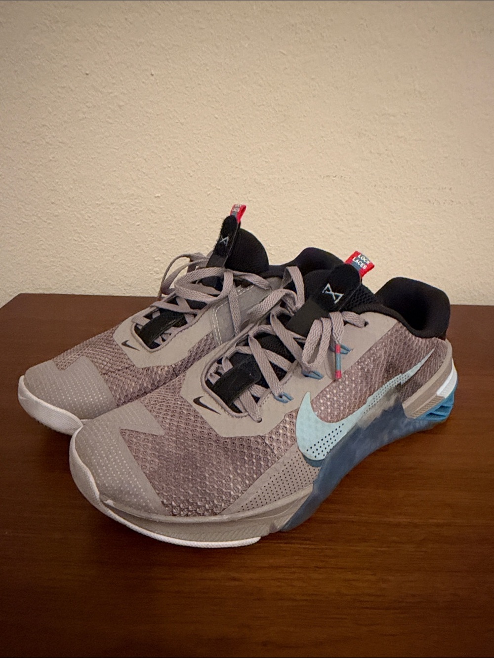 Nike MetCons Men's Gray with Light Blue Swoosh Athletic Shoes